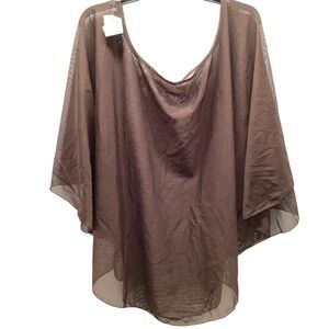 Zuliana Brown L/XL Mesh Flowy Sheer Sleeve Cover Up Top. Made in USA. New